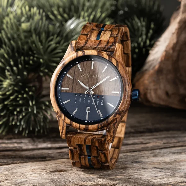 Men's Customized Wooden Watch - Model GT162 with personalized text engraving on dial, straps, and back, handcrafted eco-friendly design for special occasions, available at NAMECRAFTBD.COM with free delivery in Bangladesh