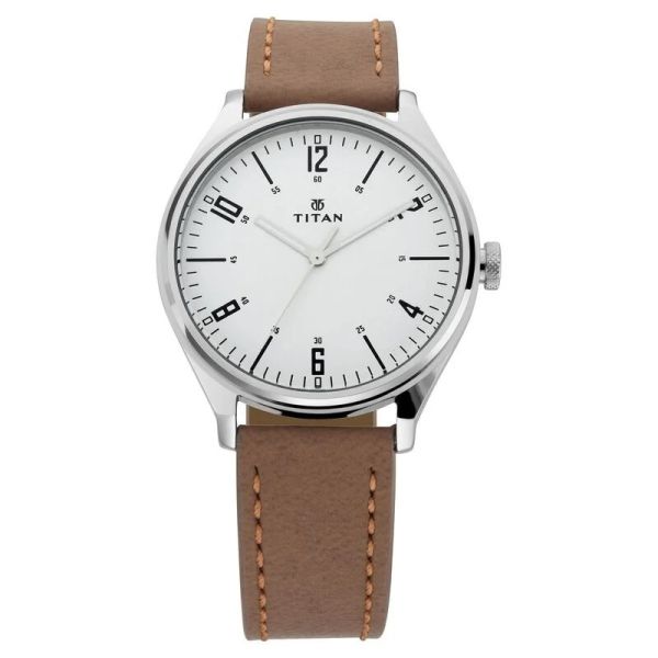 Titan Workwear Men’s Silver Dial Leather Watch - 1802SL01